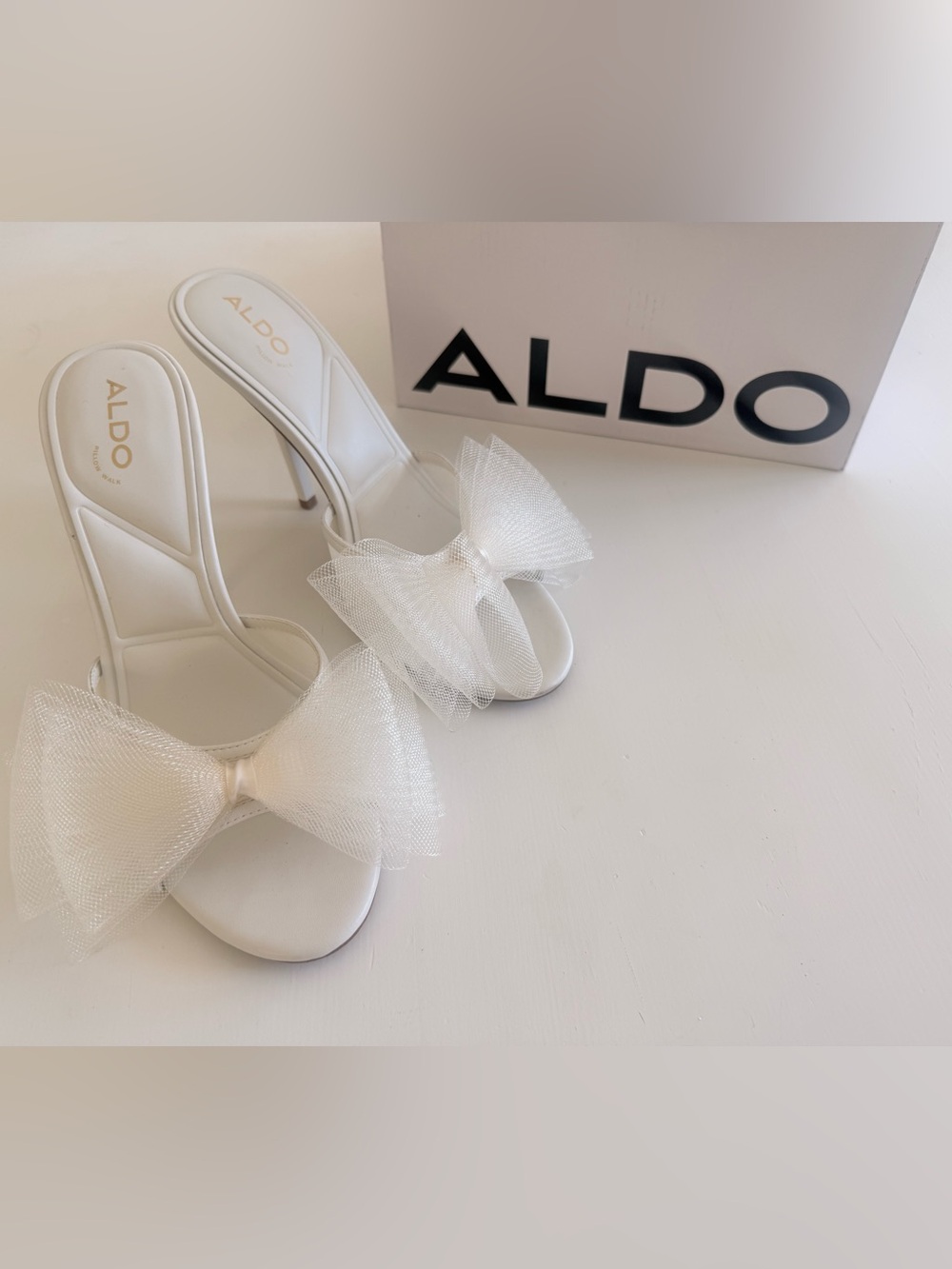 ALDO Oceanne Bridal Mesh Bow tulle wedding bachlorette Heels Stilleto open toe